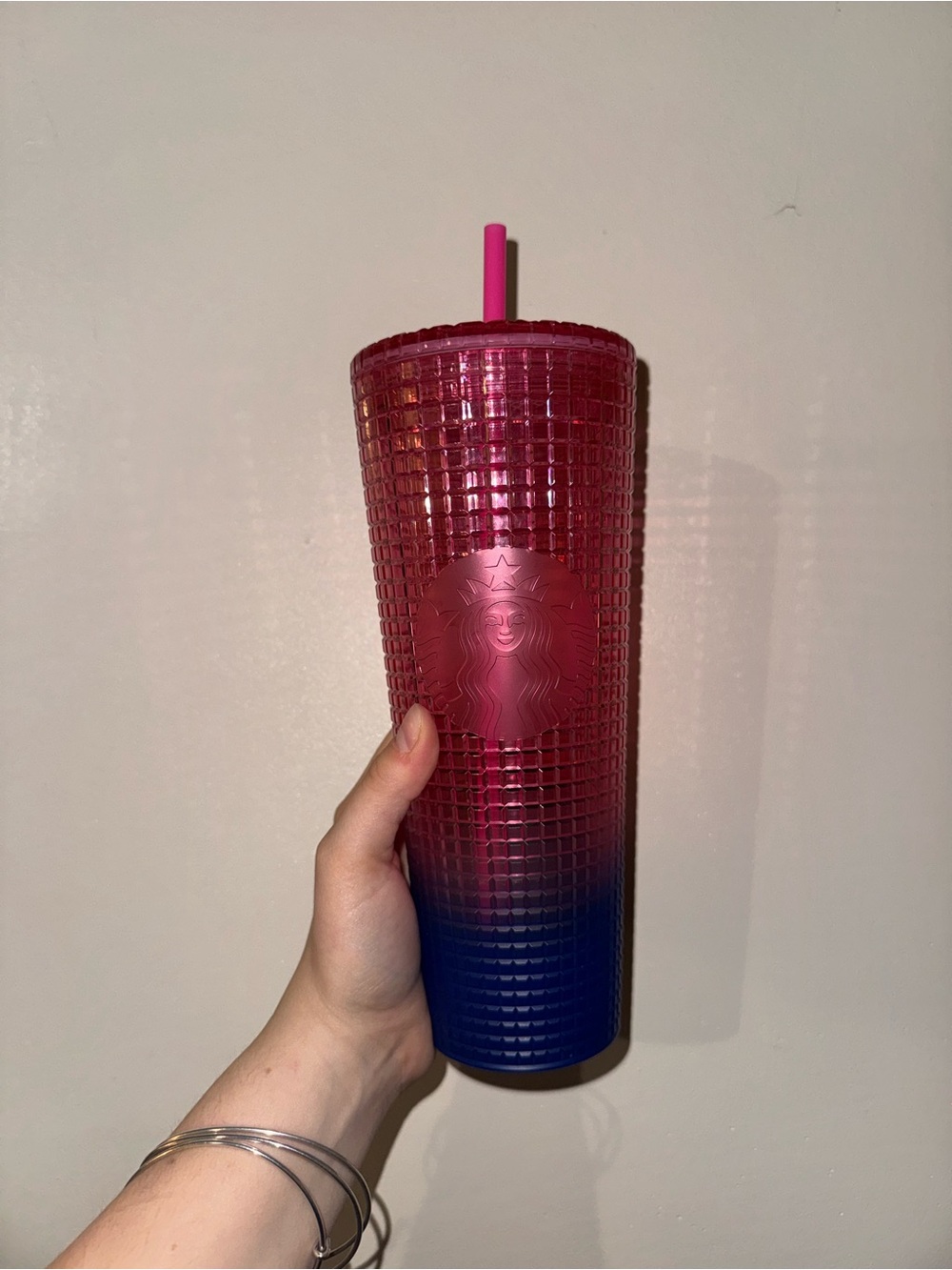 Starbucks Pink to Blue Studded Tumbler with Pink Straw